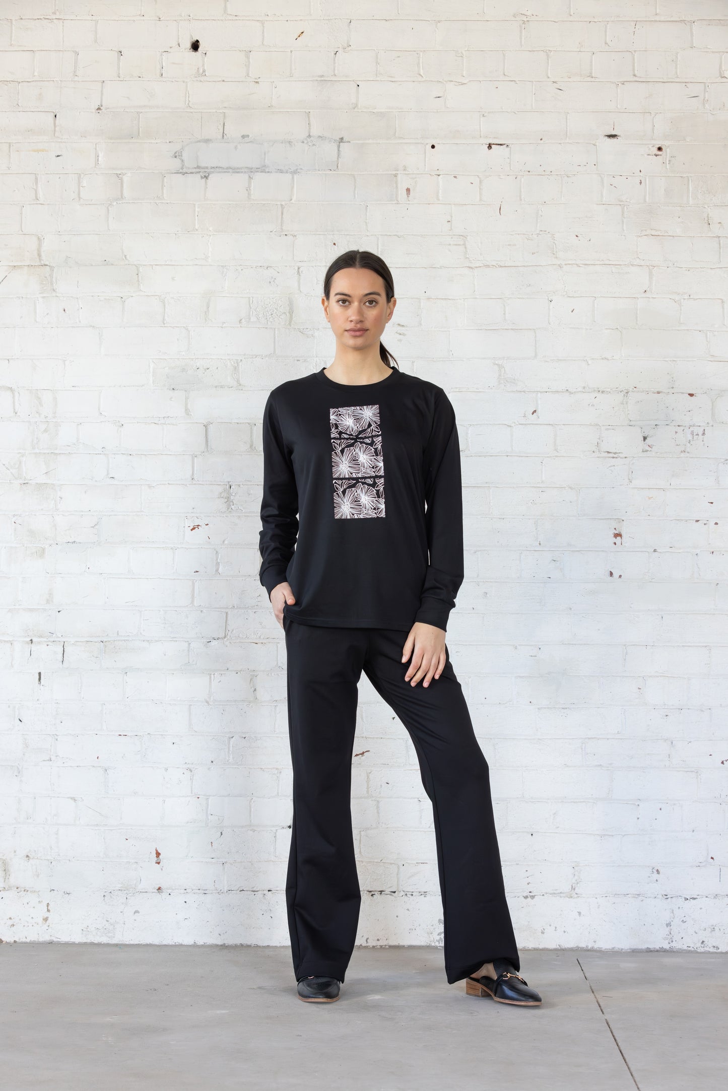Garden Of Eden L/S T-Shirt | Black with White Print