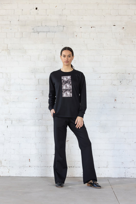 Garden Of Eden L/S T-Shirt | Black with White Print