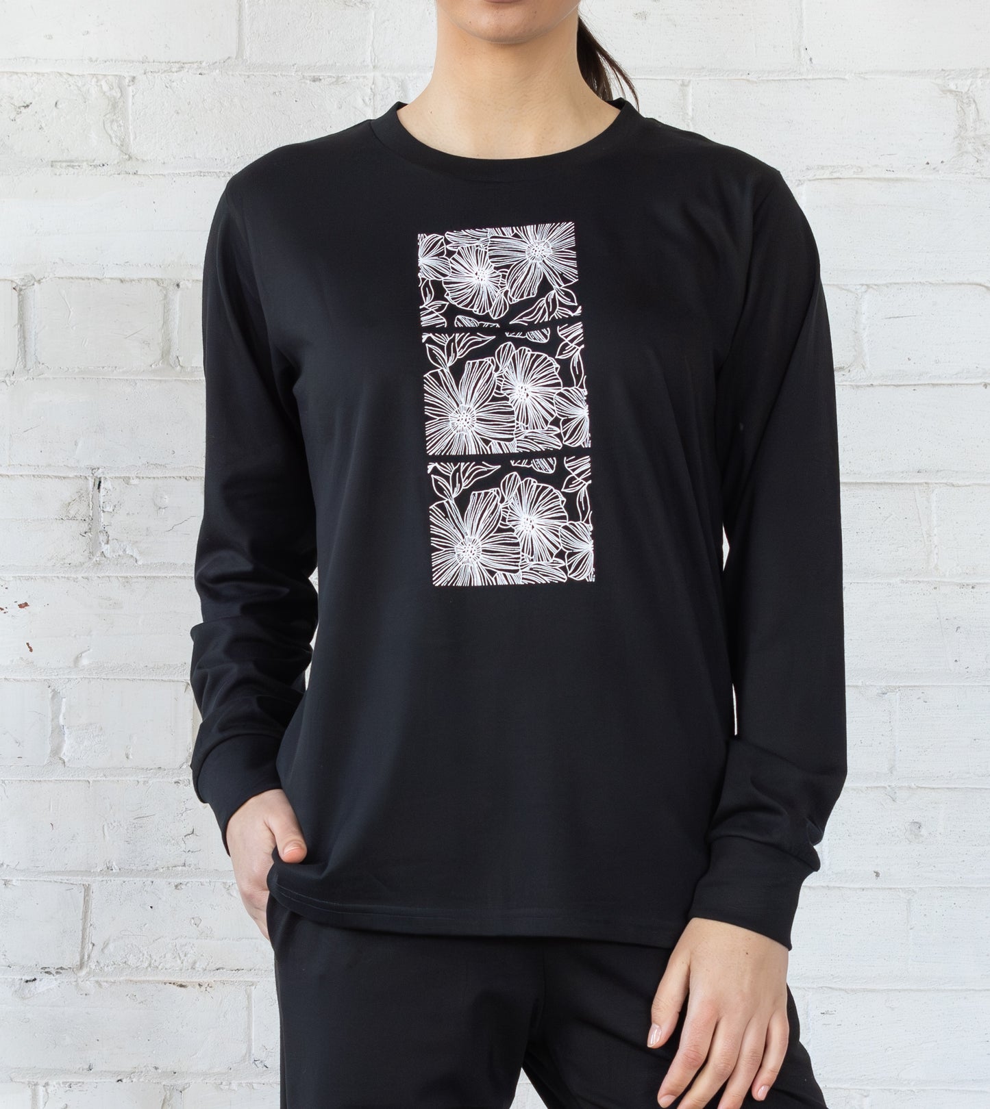 Garden Of Eden L/S T-Shirt | Black with White Print