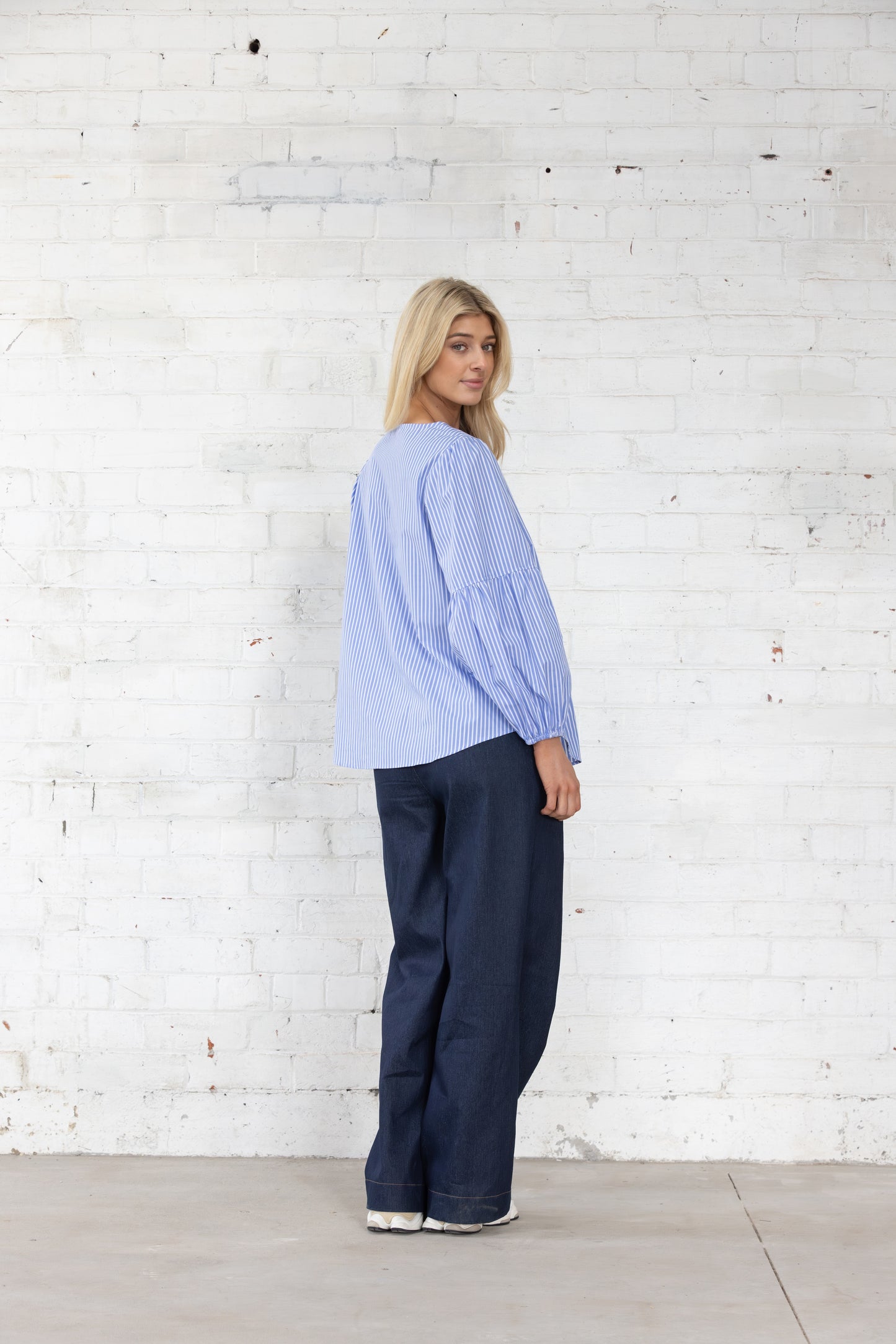 Vienna Top | Blue White Stripe
