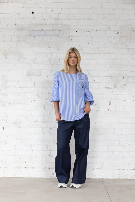 Vienna Top | Blue White Stripe